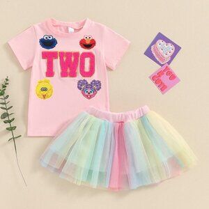 Sesame Street Outfit Set Skirt Top Second Birthday Outfit Clothes Elmo Dress